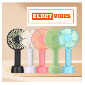 ELECTVIBES Mini Portable USB Hand Fan (Pink) | 1200mAh Rechargeable Battery | 3-Speed Modes | High-Speed Cooling with Stand | Ideal for Home, Office & Travel