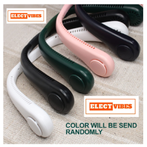 ELECTVIBES  Portable Bladeless Neck Fan  – Stylish Hands-Free Hanging Fan with 12 Air Outlets, 5-Speed Cooling, 2400mAh USB Rechargeable Battery – Up to 6 Hours Use for Indoor & Outdoor Comfort(Colours available White, Blue, Black, Green, and Pink )