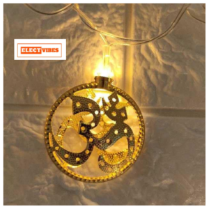 ELECTVIBES Metallic OM String Lights, 3 Meter,10 LED | Wall Hanging Metal Fairy Lights for Diwali & Home Decoration