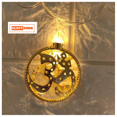 ELECTVIBES Metallic OM String Lights, 3 Meter,10 LED | Wall Hanging Metal Fairy Lights for Diwali & Home Decoration