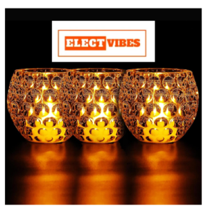 ELECTVIBES Crystal LED Tea Light Candle Holder (Pack of 3) – Warm White Flameless Decorative Acrylic Candles for Christmas, Festivals & Home Décor