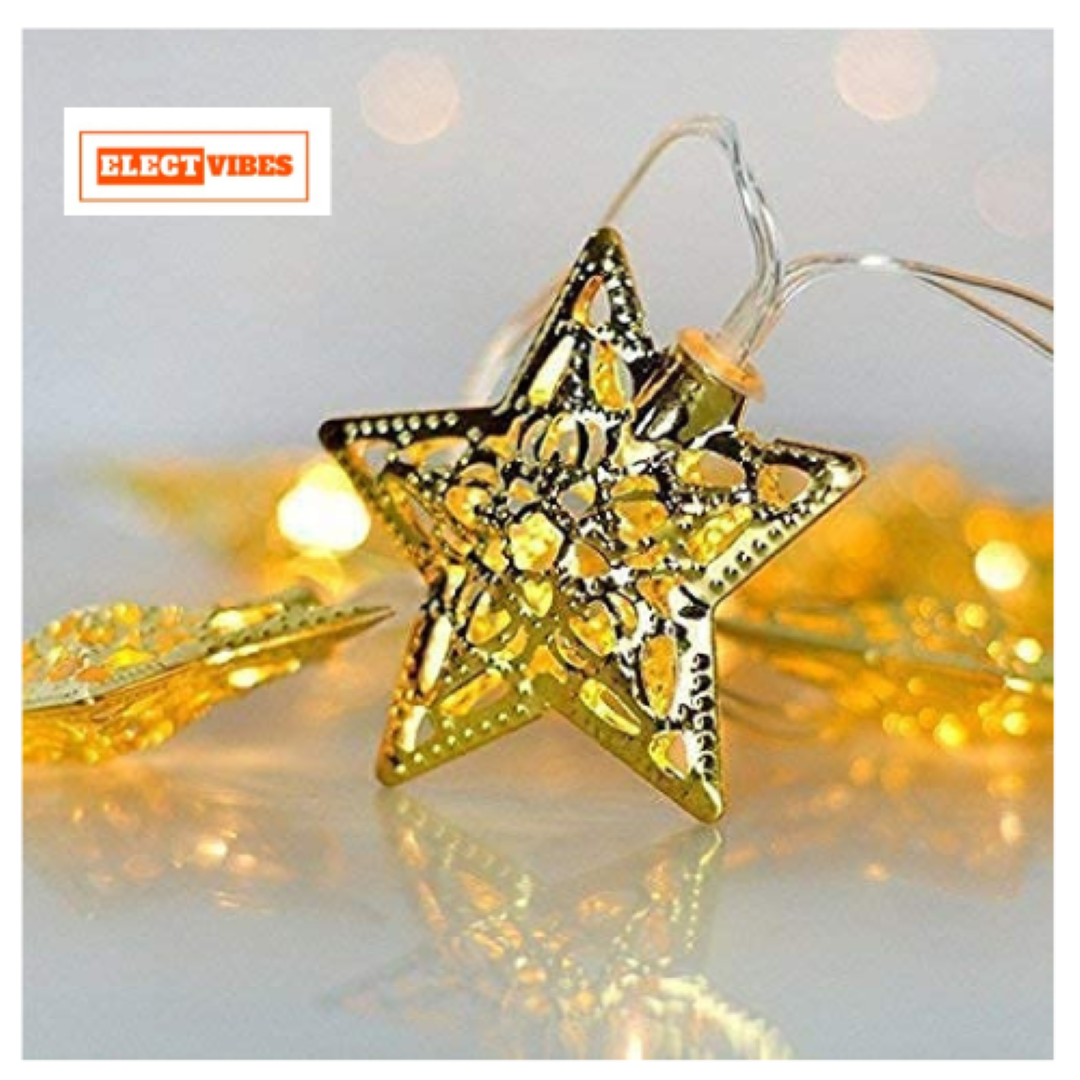 ELECTVIBES Copper Small Metal Star Shape String Fairy Light for Decoration 3M, 14 LED - Warm White