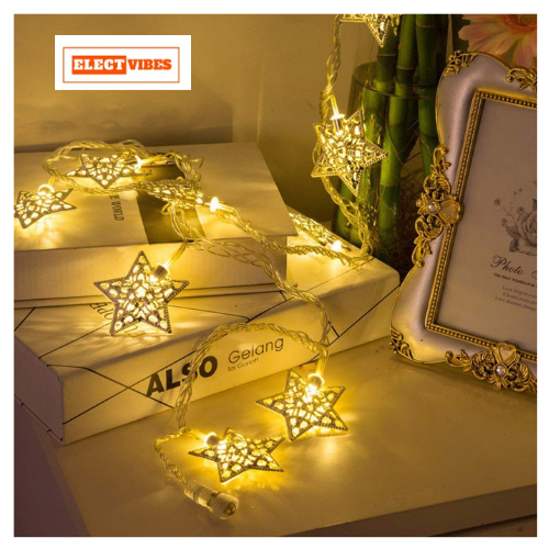 ELECTVIBES Copper Small Metal Star Shape String Fairy Light for Decoration 3M, 14 LED - Warm White - Image 4
