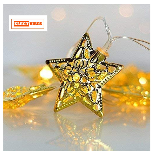 ELECTVIBES Copper Small Metal Star Shape String Fairy Light for Decoration 3M, 14 LED - Warm White - Image 6