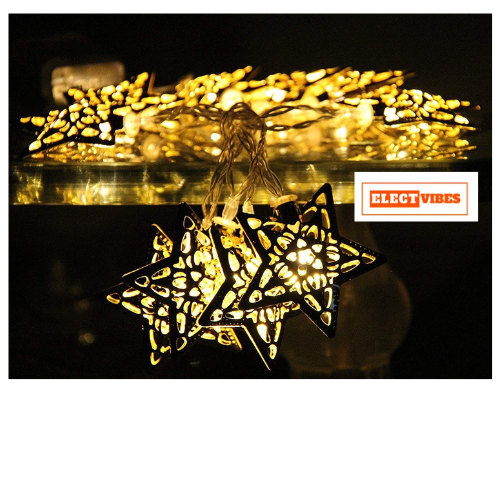 ELECTVIBES Copper Small Metal Star Shape String Fairy Light for Decoration 3M, 14 LED - Warm White - Image 7