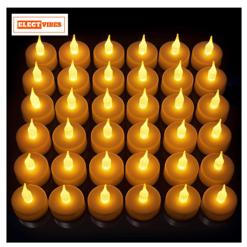 ELECTVIBES Crystal LED Tea Light Flickering Candles – Pack of 24 Decorative Smokeless & Flameless Acrylic Lights for Home Decoration, Diwali, Christmas, Anniversary (Yellow, 5CM) - Image 3