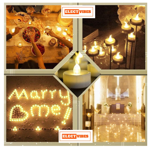 ELECTVIBES Crystal LED Tea Light Flickering Candles – Pack of 24 Decorative Smokeless & Flameless Acrylic Lights for Home Decoration, Diwali, Christmas, Anniversary (Yellow, 5CM) - Image 7