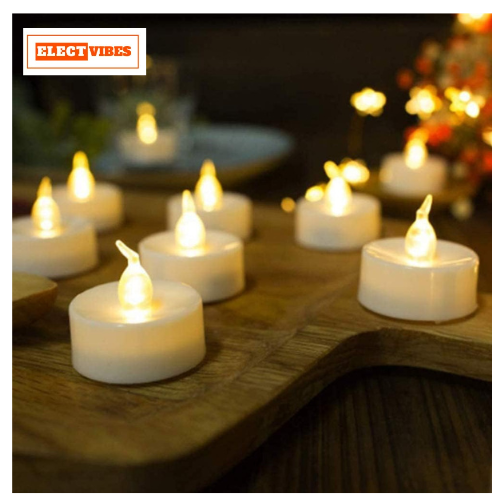 ELECTVIBES Crystal LED Tea Light Flickering Candles – Pack of 24 Decorative Smokeless & Flameless Acrylic Lights for Home Decoration, Diwali, Christmas, Anniversary (Yellow, 5CM) - Image 8
