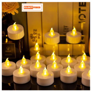 ELECTVIBES  Crystal LED Tea Light Flickering Candles – Pack of 24 Decorative Smokeless & Flameless Acrylic Lights for Home Decoration, Diwali, Christmas, Anniversary (Yellow, 5CM)