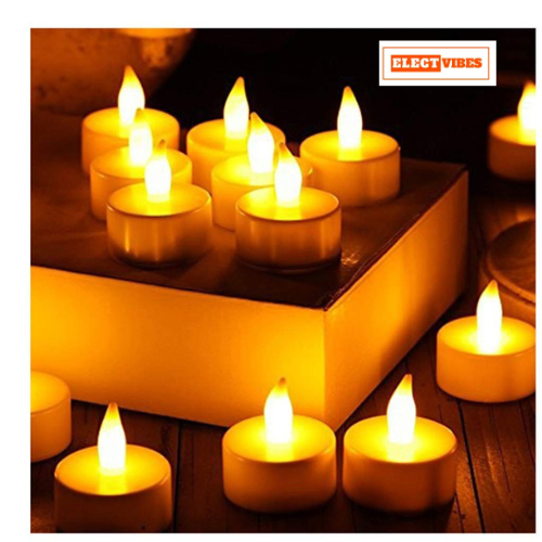 ELECTVIBES Crystal LED Tea Light Flickering Candles – Pack of 24 Decorative Smokeless & Flameless Acrylic Lights for Home Decoration, Diwali, Christmas, Anniversary (Yellow, 5CM) - Image 10