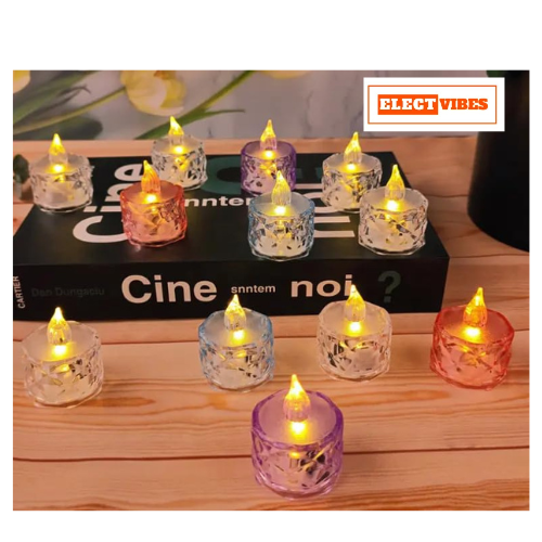 ELECTVIBES Flameless & Smokeless Crystal LED Tealight Candles – Multicolor Lights for Diwali, Christmas & Home Décor(PACK OF 1)