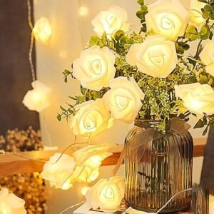 Rose Flower LED String Fairy Light 3 Meter 14 LED Night Light for Home Decor, Plastic Rose String Lights for Bedroom Decor, LED Light for Indoor, Outdoor Decoration (White, Plug-in)
