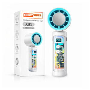 ELECTVIBES Mini Handheld Turbo Fan Blue, 3000mAh Rechargeable Battery, Up to 4 Hours Runtime, 5 Speed & 2 Cooling Modes, Digital Display, Type-C Fast Charging for Travel, Office & Outdoor