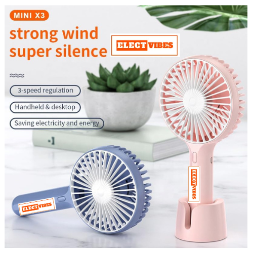 ELECTVIBES Mini Portable Hand Fan Powerful Brushless Motor, 3-Speed Large Blades, Noise-Cancelling, USB (Up to 6Hrs) Avaialble In Assorted Colors - Image 7