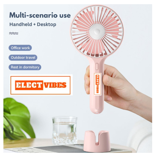 ELECTVIBES Mini Portable Hand Fan Powerful Brushless Motor, 3-Speed Large Blades, Noise-Cancelling, USB (Up to 6Hrs) Avaialble In Assorted Colors - Image 8