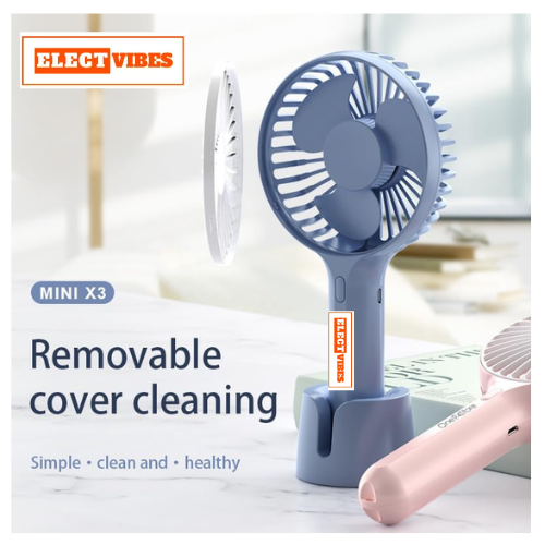 ELECTVIBES Mini Portable Hand Fan Powerful Brushless Motor, 3-Speed Large Blades, Noise-Cancelling, USB (Up to 6Hrs) Avaialble In Assorted Colors - Image 11