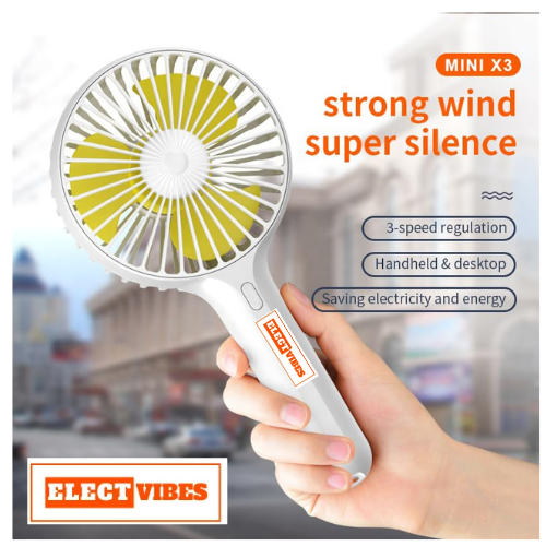 ELECTVIBES Mini Portable Hand Fan Powerful Brushless Motor, 3-Speed Large Blades, Noise-Cancelling, USB (Up to 6Hrs) Avaialble In Assorted Colors - Image 13