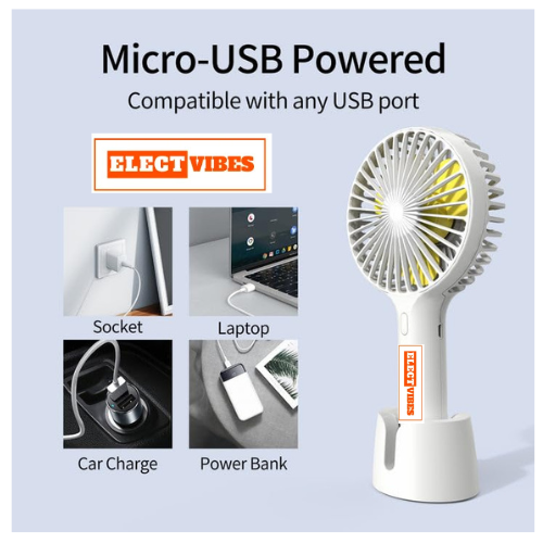 ELECTVIBES Mini Portable Hand Fan Powerful Brushless Motor, 3-Speed Large Blades, Noise-Cancelling, USB (Up to 6Hrs) Avaialble In Assorted Colors - Image 15