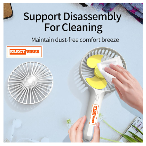 ELECTVIBES Mini Portable Hand Fan Powerful Brushless Motor, 3-Speed Large Blades, Noise-Cancelling, USB (Up to 6Hrs) Avaialble In Assorted Colors - Image 16