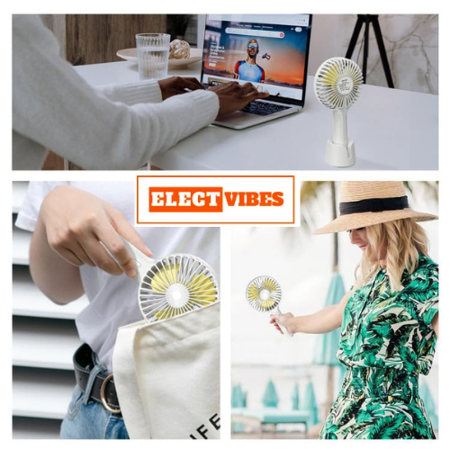 ELECTVIBES Mini Portable Hand Fan Powerful Brushless Motor, 3-Speed Large Blades, Noise-Cancelling, USB (Up to 6Hrs) Avaialble In Assorted Colors - Image 19