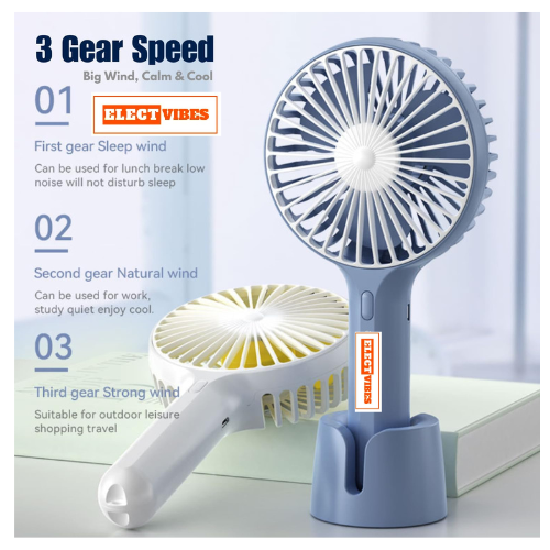 ELECTVIBES Mini Portable Hand Fan Powerful Brushless Motor, 3-Speed Large Blades, Noise-Cancelling, USB (Up to 6Hrs) Avaialble In Assorted Colors - Image 23