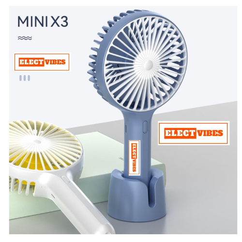 ELECTVIBES Mini Portable Hand Fan Powerful Brushless Motor, 3-Speed Large Blades, Noise-Cancelling, USB (Up to 6Hrs) Avaialble In Assorted Colors - Image 25