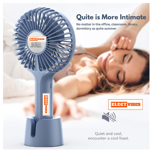 ELECTVIBES Mini Portable Hand Fan Powerful Brushless Motor, 3-Speed Large Blades, Noise-Cancelling, USB (Up to 6Hrs) Avaialble In Assorted Colors - Image 26
