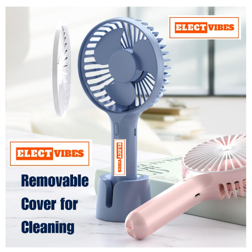ELECTVIBES Mini Portable Hand Fan Powerful Brushless Motor, 3-Speed Large Blades, Noise-Cancelling, USB (Up to 6Hrs) Avaialble In Assorted Colors - Image 27