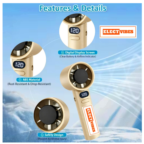 ELECTVIBES Rechargeable Handheld Fan, Portable Mini Fan with 1200mAh Battery, 120 Speed Levels with Long-Press Control, Personal Electric Fan for Travel, Office & Home, AVAILABLE (White,GREY,BLAZE GOLD) - Image 16