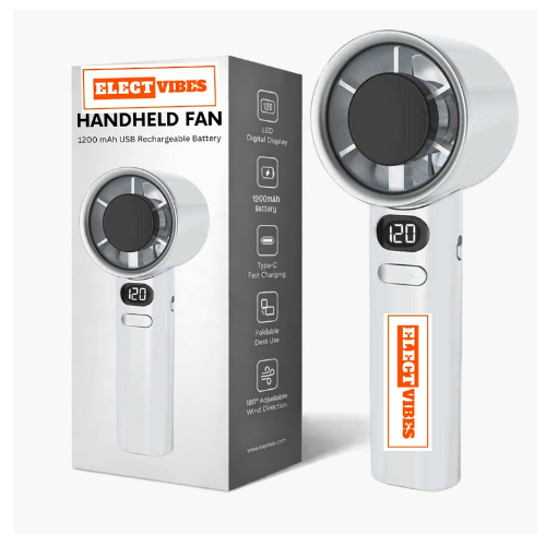ELECTVIBES Rechargeable Handheld Fan, Portable Mini Fan with 1200mAh Battery, 120 Speed Levels with Long-Press Control, Personal Electric Fan for Travel, Office & Home, AVAILABLE (White,GREY,BLAZE GOLD) - Image 4