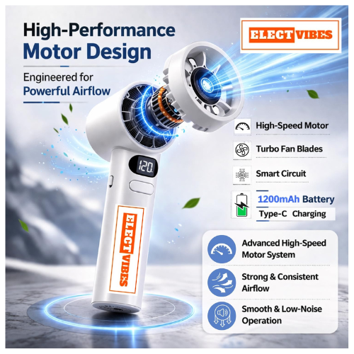 ELECTVIBES Rechargeable Handheld Fan, Portable Mini Fan with 1200mAh Battery, 120 Speed Levels with Long-Press Control, Personal Electric Fan for Travel, Office & Home, AVAILABLE (White,GREY,BLAZE GOLD) - Image 22