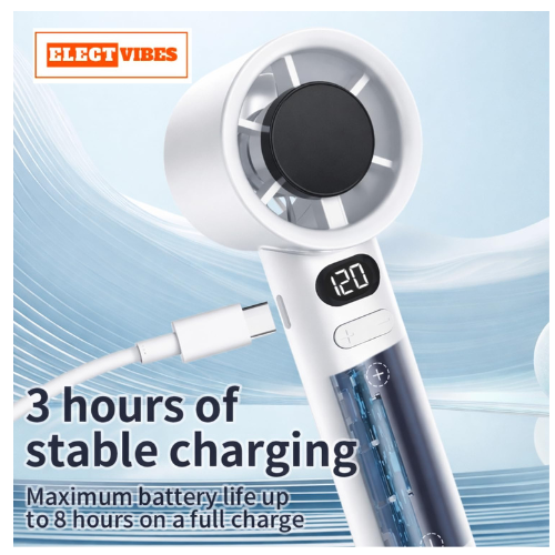 ELECTVIBES Rechargeable Handheld Fan, Portable Mini Fan with 1200mAh Battery, 120 Speed Levels with Long-Press Control, Personal Electric Fan for Travel, Office & Home, AVAILABLE (White,GREY,BLAZE GOLD) - Image 23