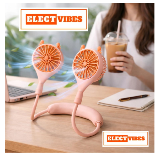 ELECTVIBES Rechargeable Neck Fan (Green) | 1200mAh Battery, USB Powered Hands-Free Hanging Fan | Single Speed Dual Fan | Portable Personal Cooling Fan for Travel, Office & Outdoor Use - Image 4