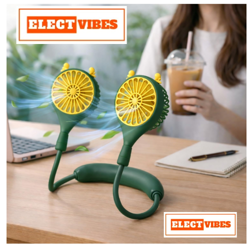 ELECTVIBES Rechargeable Neck Fan (Green) | 1200mAh Battery, USB Powered Hands-Free Hanging Fan | Single Speed Dual Fan | Portable Personal Cooling Fan for Travel, Office & Outdoor Use - Image 12