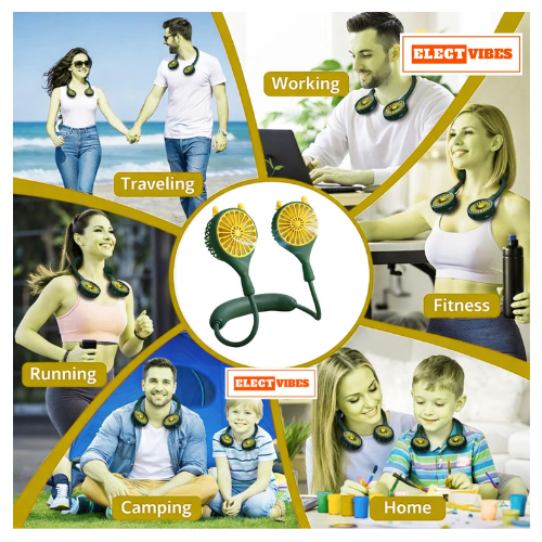 ELECTVIBES Rechargeable Neck Fan (Green) | 1200mAh Battery, USB Powered Hands-Free Hanging Fan | Single Speed Dual Fan | Portable Personal Cooling Fan for Travel, Office & Outdoor Use - Image 16
