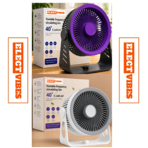 ELECTVIBES Mini USB Rechargeable Table Fan with LED Light, 2200 mAh Portable Desk Fan, 5 Speed 3 Blade Plastic Fan with On/Off Switch, Up to 8 Hrs Runtime for Home, Office & Bedroom (Purple)