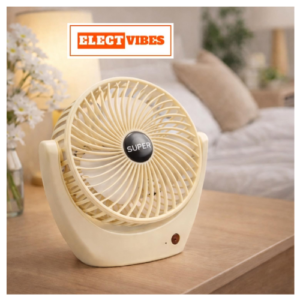 ELECTVIBES  Portable USB Desk Fan, 1800mAh Rechargeable Handheld Fan with Stand, 3 Speed Low Noise Personal Cooling Fan, Up to 4Hrs Runtime for Home, Office & Travel (Creamy White)