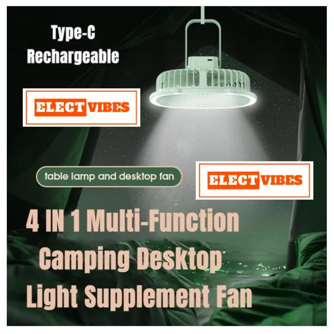 ELECTVIBES Hanging Fan with LED USB Rechargeable, Adjustable Speed, Light for Camping & Travel (Mint Green) - Image 12