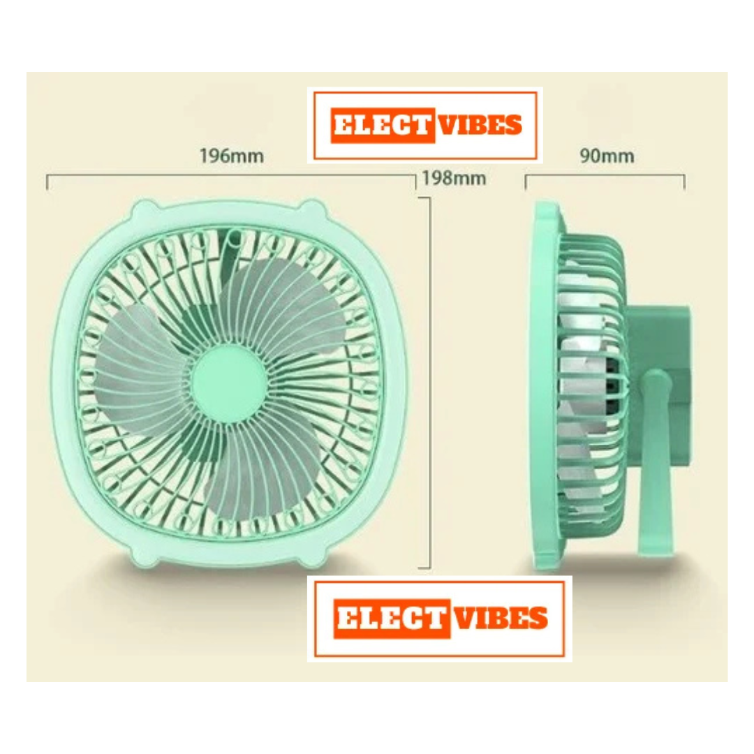 ELECTVIBES Hanging Fan with LED USB Rechargeable, Adjustable Speed, Light for Camping & Travel (Mint Green) - Image 11