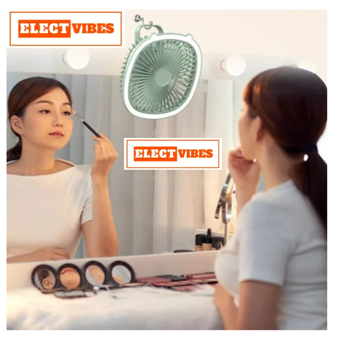 ELECTVIBES Hanging Fan with LED USB Rechargeable, Adjustable Speed, Light for Camping & Travel (Mint Green) - Image 8