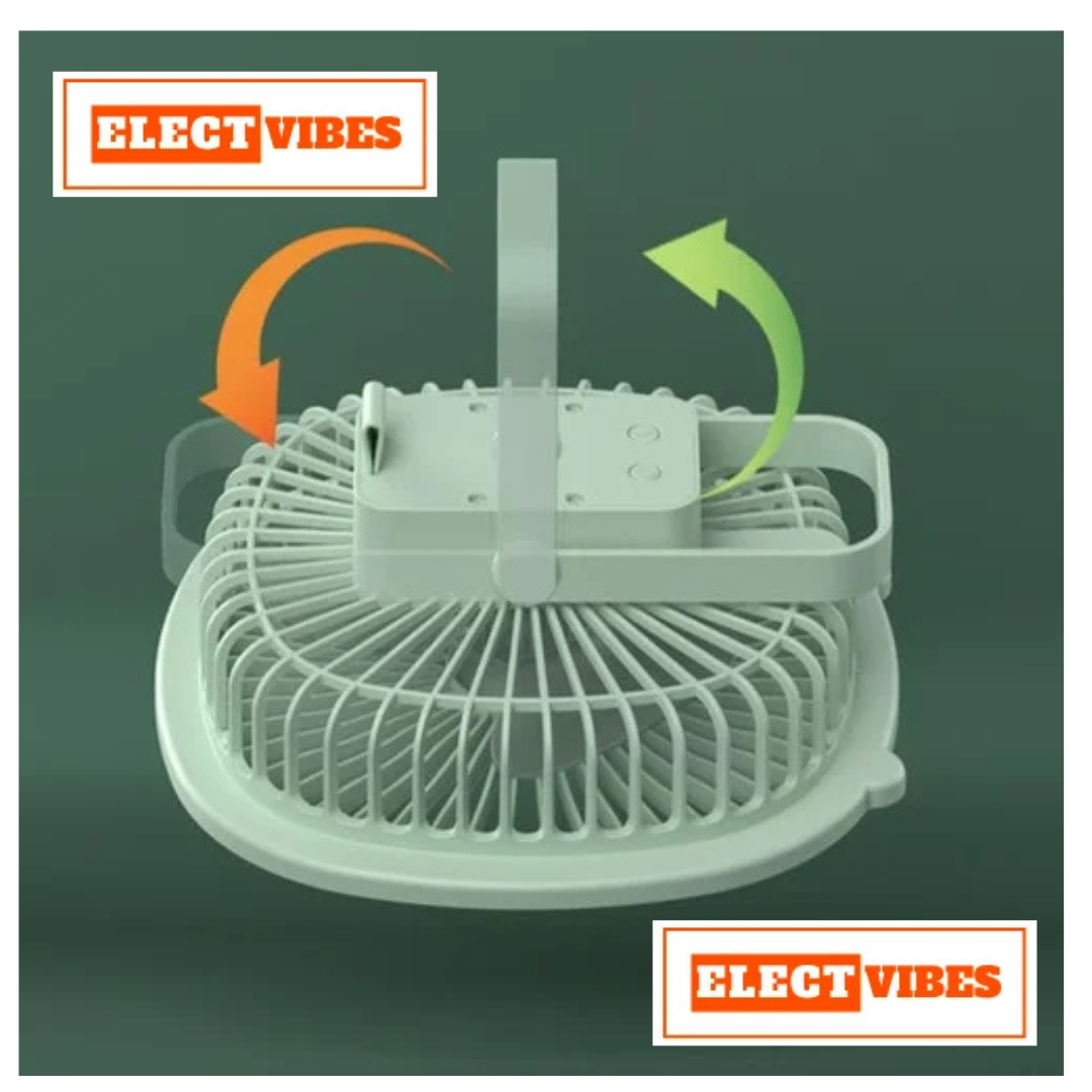 ELECTVIBES Hanging Fan with LED USB Rechargeable, Adjustable Speed, Light for Camping & Travel (Mint Green) - Image 7