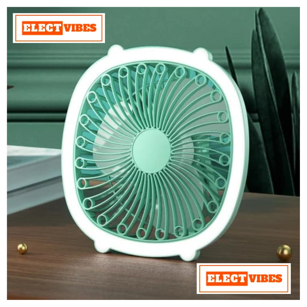 ELECTVIBES Hanging Fan with LED USB Rechargeable, Adjustable Speed, Light for Camping & Travel (Mint Green) - Image 3