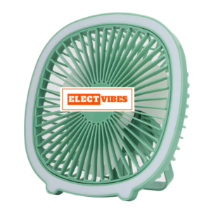 ELECTVIBES  Hanging Fan with LED USB Rechargeable, Adjustable Speed, Light for Camping & Travel (Mint Green)