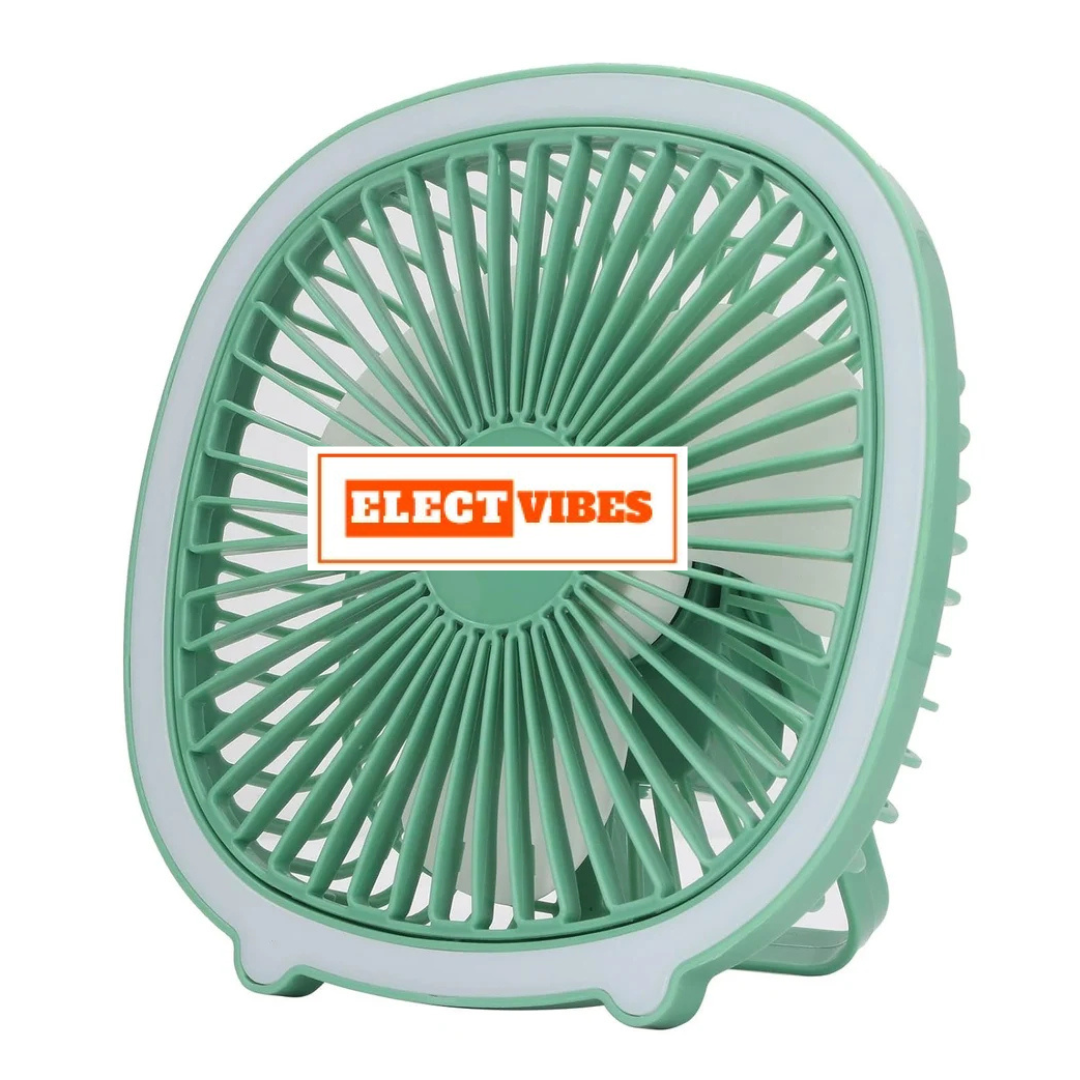 ELECTVIBES Hanging Fan with LED USB Rechargeable, Adjustable Speed, Light for Camping & Travel (Mint Green)