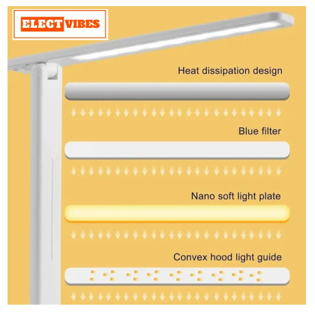 ELECTVIBES Rechargeable LED Desk Lamp – Foldable Study Lamp with 1200mAh Battery, USB Charging, Touch Function, Eye Protection & 3-Level Brightness for Reading, Office & Home Use - Image 4