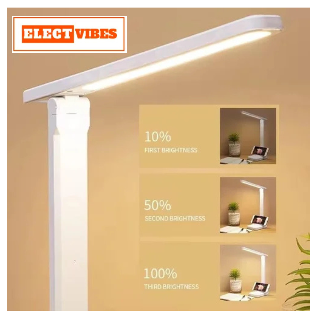 ELECTVIBES Rechargeable LED Desk Lamp – Foldable Study Lamp with 1200mAh Battery, USB Charging, Touch Function, Eye Protection & 3-Level Brightness for Reading, Office & Home Use - Image 3