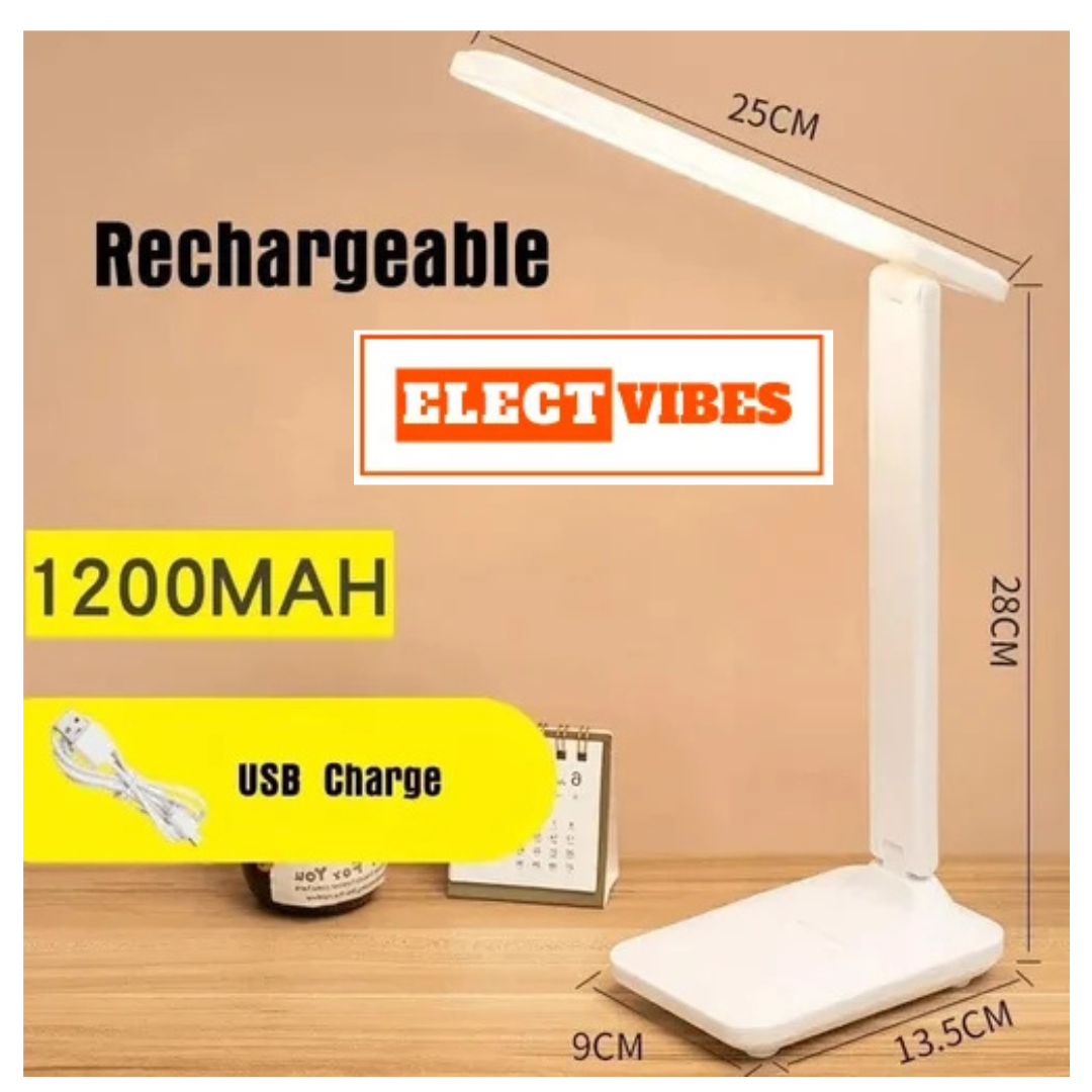 ELECTVIBES Rechargeable LED Desk Lamp – Foldable Study Lamp with 1200mAh Battery, USB Charging, Touch Function, Eye Protection & 3-Level Brightness for Reading, Office & Home Use - Image 5