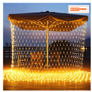 ELECTVIBES Net Mesh Fairy String Lights | Pack of 1 | 192 LED Warm White 6x6 Ft Decorative Mesh Lights | Low Voltage Curtain Lights for Christmas, Wedding, Party, Indoor & Outdoor Home Décoration