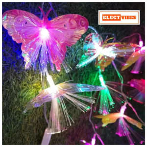 ELECTVIBES  Butterfly Fibre String Light 10 LED, 3 D With Heavy Plug-IN Fiber Optic Butterfly String Light Fairy Lights, Suitable for Indoor, Bedroom, Diwali & Wedding LED Christmas String Light Indoor and Outdoor Light ,Festival Decoration Led String Light, Multi-Color Light (PACK OF 1)