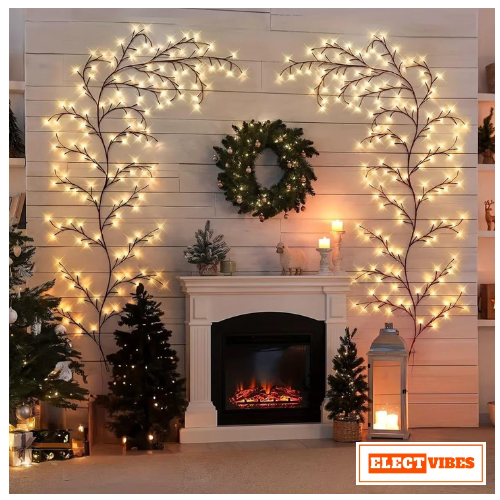 ELECTVIBES 185CM LED Willow Vine String Lights | 96 Warm White LEDs, USB Powered | Decorative Wall Light with 8 Modes & Remote for Bedroom, Living Room & Festive Decoration (WARM WHITE) - Image 10